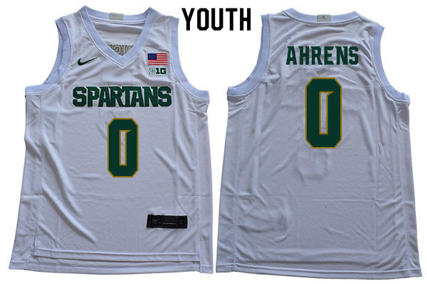 2019-20 Youth #0 Kyle Ahrens Michigan State Spartans College Basketball Jerseys Sale-White